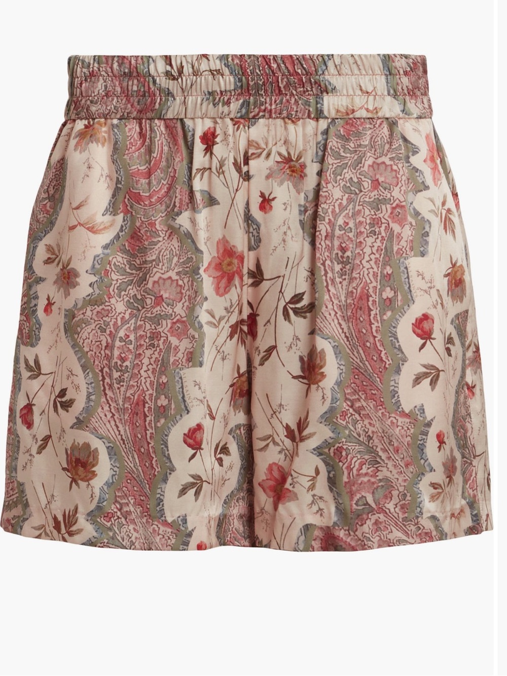 Never Worn AllSaints Charli Cascade Shorts, Pink & Cream Elastic-Waist, 00